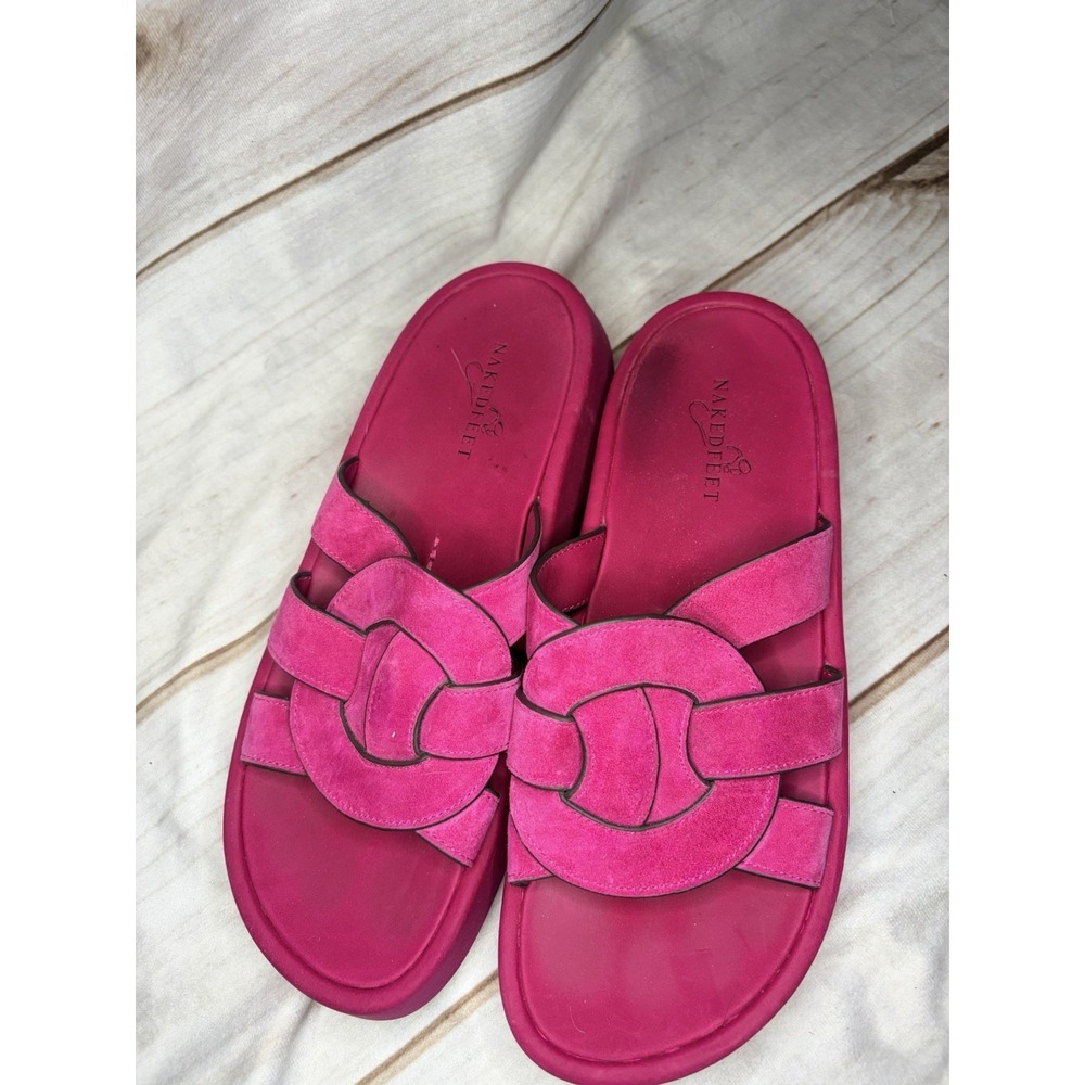Naked Feet Pink Suede Platform Sandals 7.5 Slide Barbiecore - Picture 2 of 5